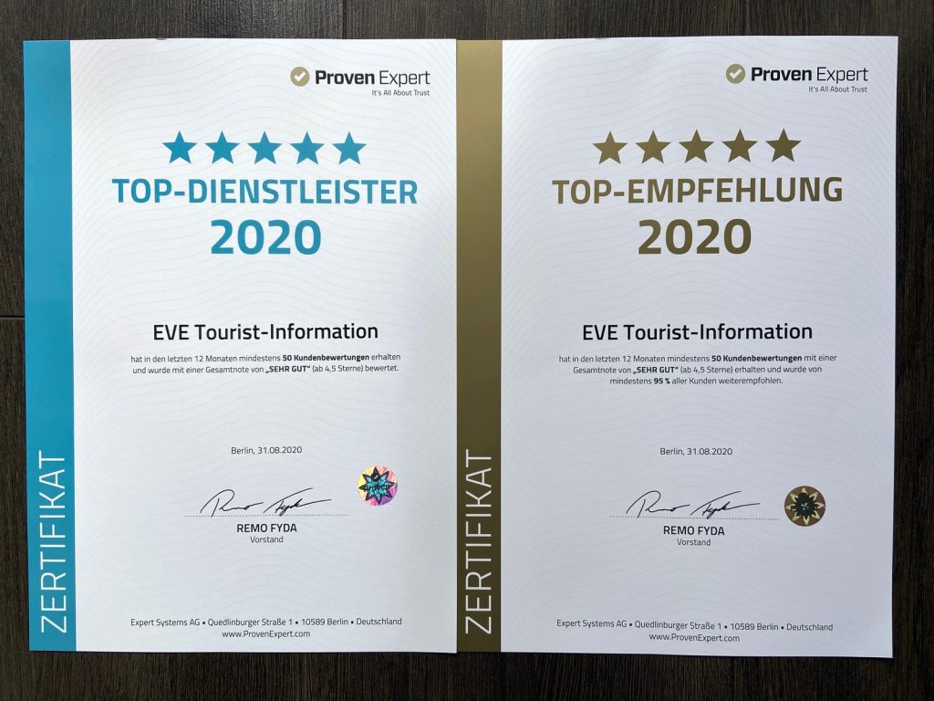 EVE Touristinformation Auszeichnung