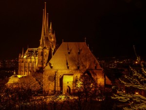 Erfurter Dom und St. Severi bei Nacht
