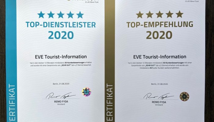 EVE Touristinformation Auszeichnung